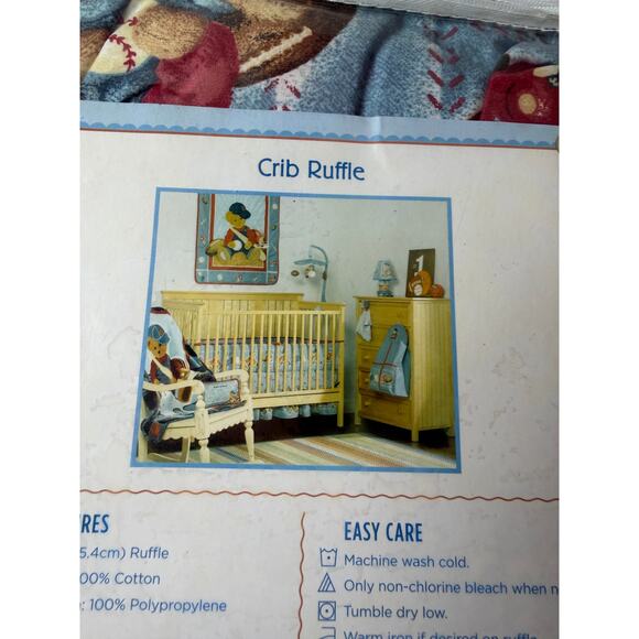 Vintage Blue Jean Teddy Baseball Bear Crib Skirt Ruffle Baby Nursery Bedding - Picture 5 of 5